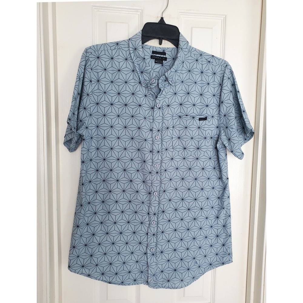 O'Neill Button Down Shirt Blue Geometric Short Sleeve Tailored Outdoor Hiking M